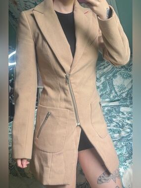 ASOS Camel Asymmetrical Zip Trench Coat